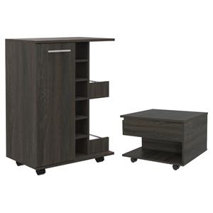 Home Square 2-Piece Set with Bar Cart Cabinet and Lift Top Coffee Table