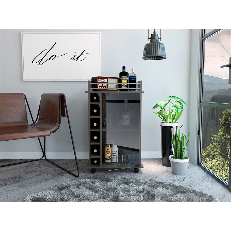 Home Square 2-Piece Set with Coffee Table and Glass Door Bar Cart
