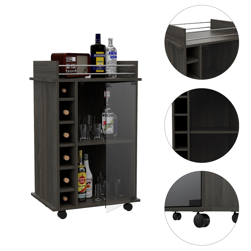 Home Square 2-Piece Set with Glass Door Bar Cart & Coffee Table