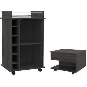 Home Square 2-Piece Set with Glass Door Bar Cart & Coffee Table