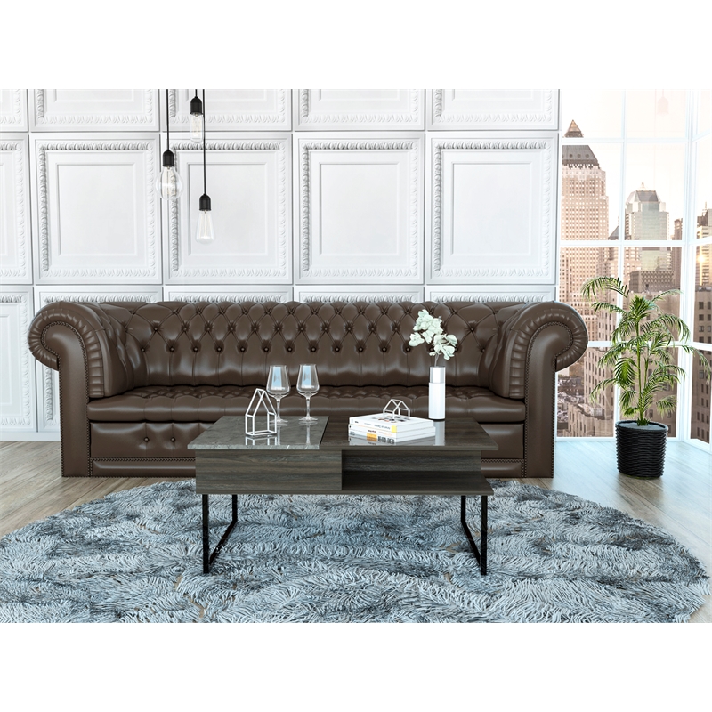 Home Square 2-Piece Set with Lift Top Coffee Table & Glass Door Bar Cart