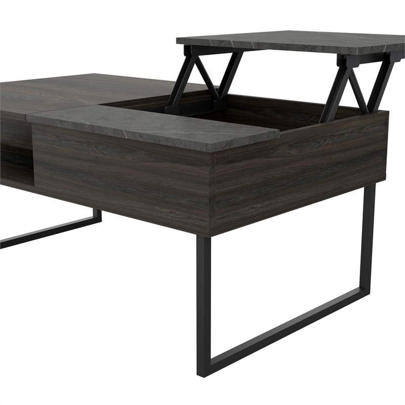 Home Square 2-Piece Set with Lift Top Coffee Table & Glass Door Bar Cart