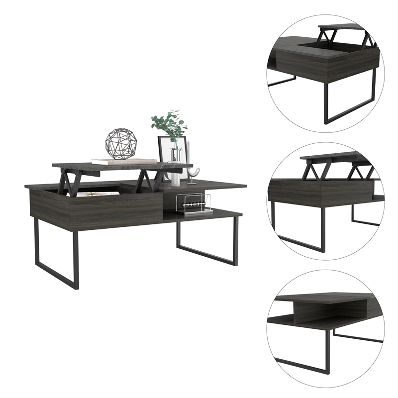 Home Square 2-Piece Set with Lift Top Coffee Table & Glass Door Bar Cart