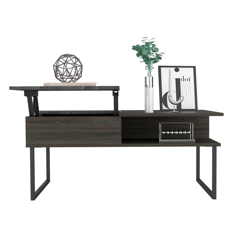 Home Square 2-Piece Set with Lift Top Coffee Table & Glass Door Bar Cart
