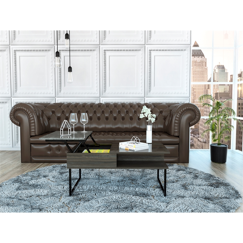 Home Square 2-Piece Set with Lift Top Coffee Table & Glass Door Bar Cart