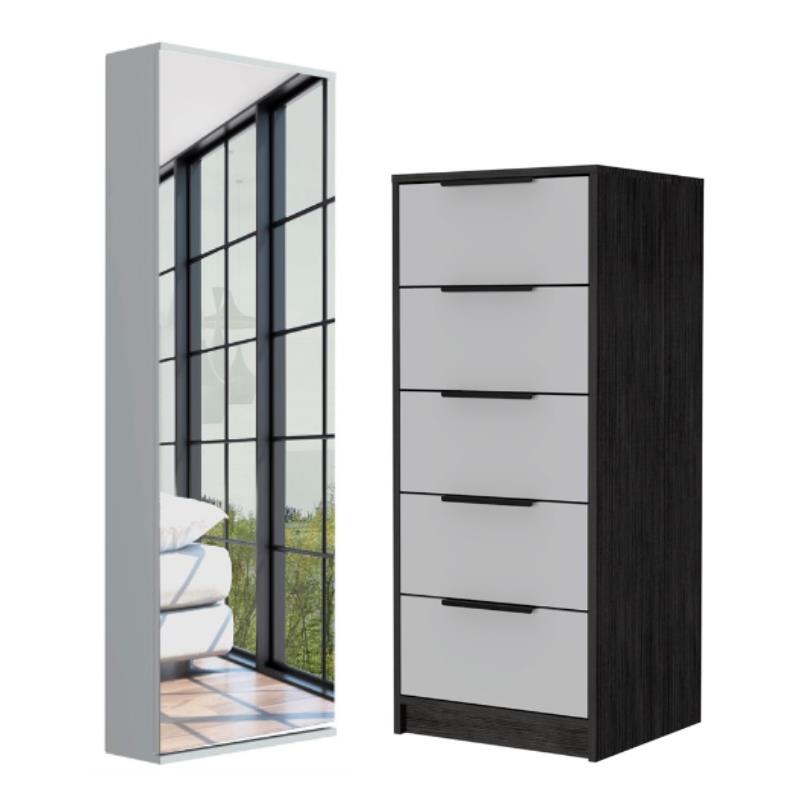 Home Square 2-Piece Set with 5 Drawers Dresser and Shoe Rack With Mirror