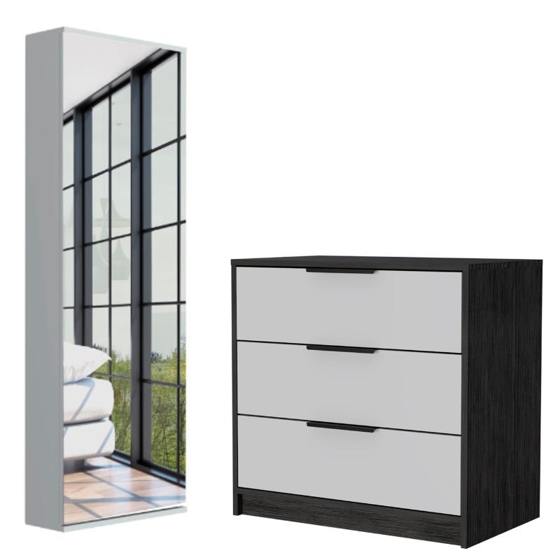 Home Square 2-Piece Set with 3 Drawer Dresser & Shoe Rack With Mirror