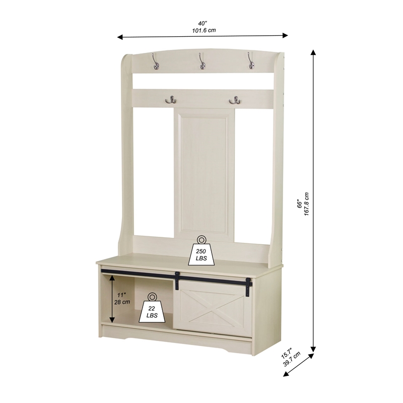 Home Square 2-Piece Set with 4-Shelf Bookcase and Hall Tree Shoe Bench