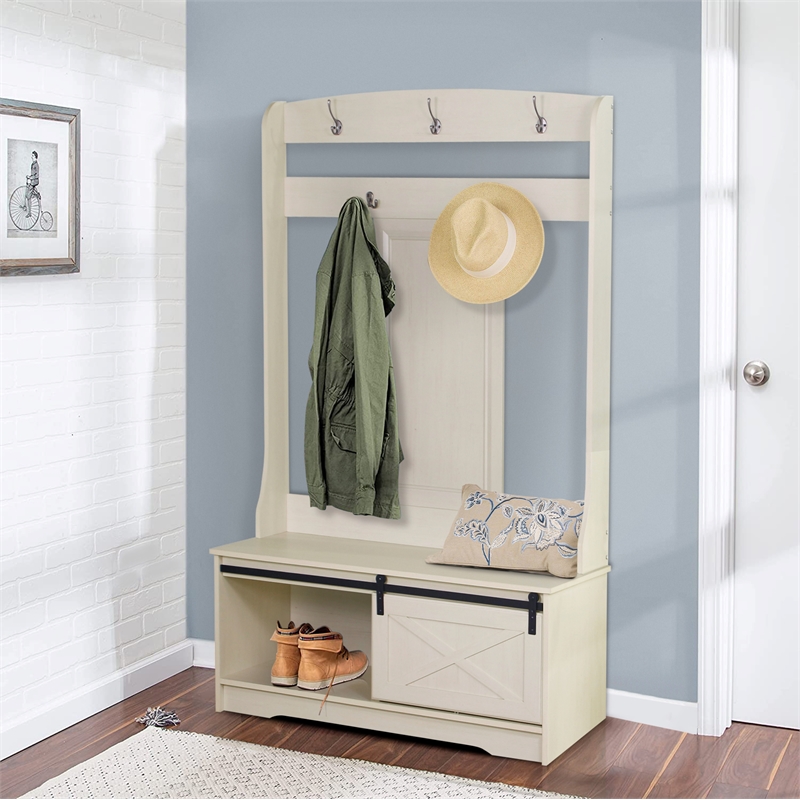 Home Square 2-Piece Set with 4-Shelf Bookcase and Hall Tree Shoe Bench