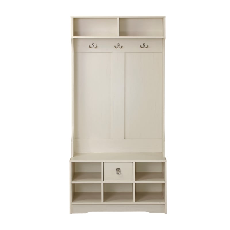 Home Square 2-Piece Set with 4-Shelf Bookcase & Hall Tree Shoe Bench