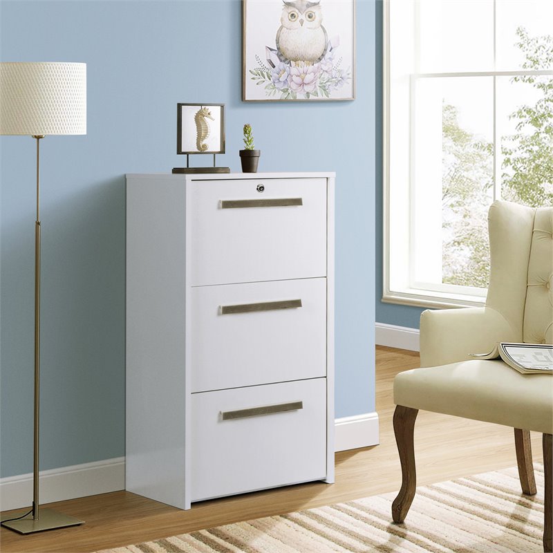 Home Square 2-Piece Set with Writing Desk and Lateral File Cabinet in White