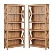 Home Square 5-Shelf Transitional Wood Bookcase in Rustic Brown - Set of 2