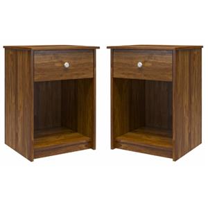 Home Square Nightstand with Drawer in Brown Oak Finish - Set of 2