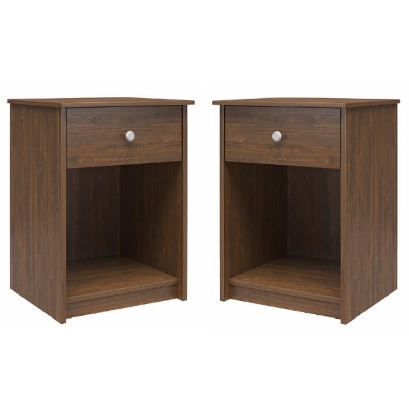 Home Square Nightstand with Drawer in Walnut Finish - Set of 2