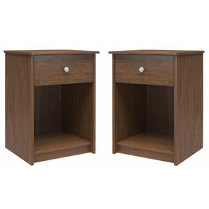 Home Square Nightstand with Drawer in Walnut Finish - Set of 2