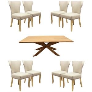 Home Square 9-Piece Set with 79&quot Dining Table & 8 Ivory Fabric Chairs
