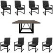 Home Square 9-Piece Set with Square Dining Table and 8 Leather Arm Chairs