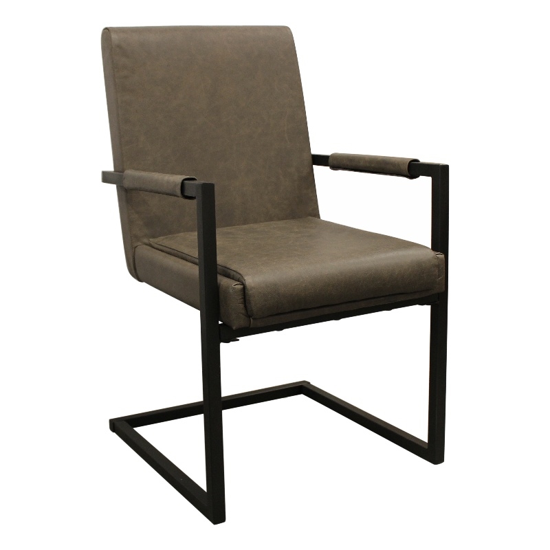 Home Square 9-Piece Set with Square Dining Table & 8 Leather Arm Chairs in Gray