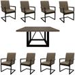 Home Square 9-Piece Set with Square Dining Table & 8 Leather Arm Chairs in Gray