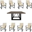 Home Square 9-Piece Set with Square Dining Table & 8 Leather Arm Chairs in Ivory