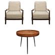 Home Square 3-Piece Set with Round Side Table and 2 Fabric Occasional Chairs