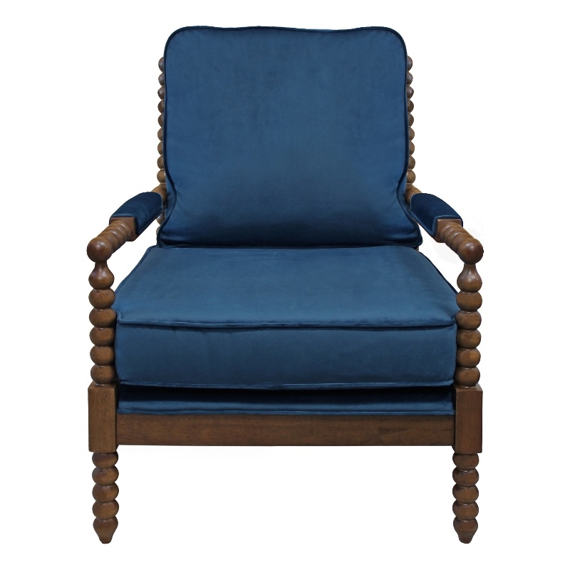 Home Square 3-Piece Set with Round Side Table and 2 Blue Velvet Chairs