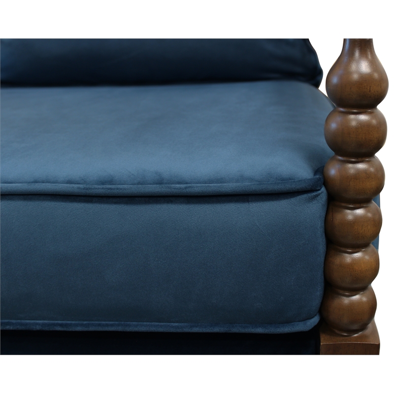 Home Square 3-Piece Set with Round Side Table and 2 Blue Velvet Chairs