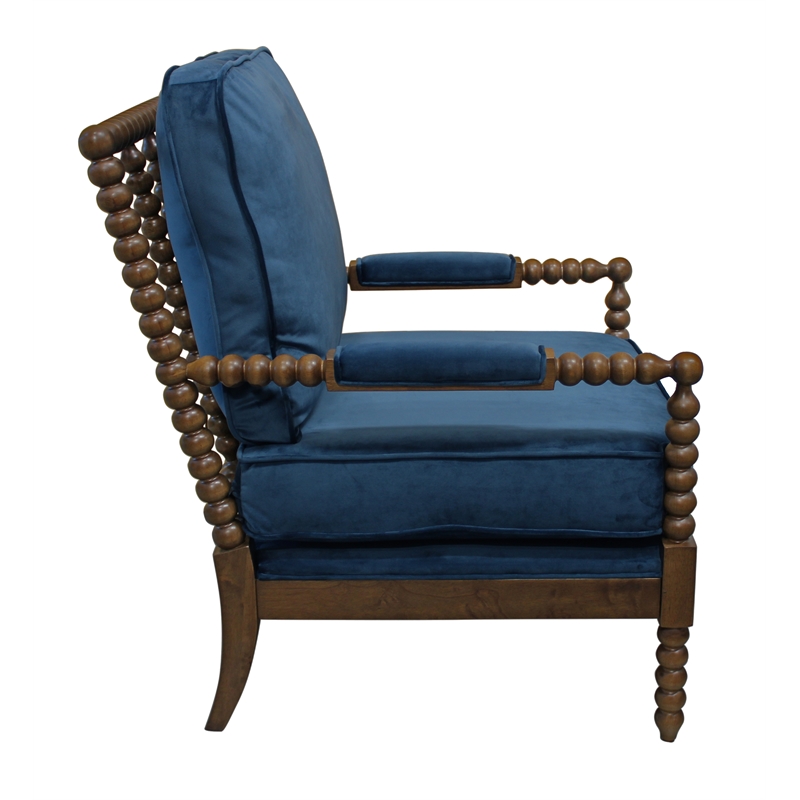 Home Square 3-Piece Set with Round Side Table and 2 Blue Velvet Chairs