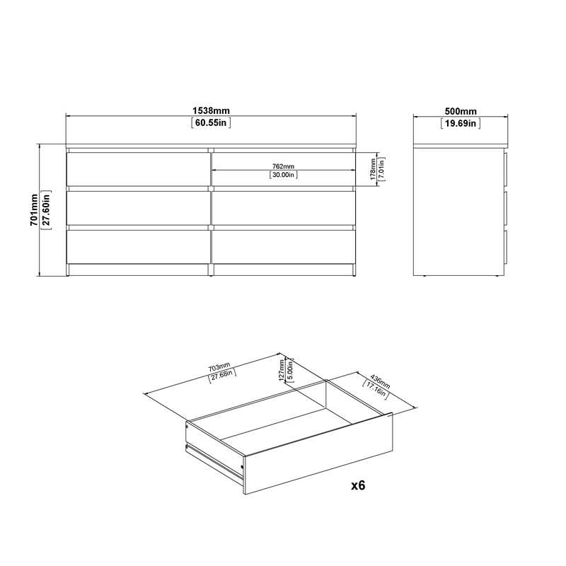 Home Square 3-Piece Set with Double Dresser and 2 Nightstands