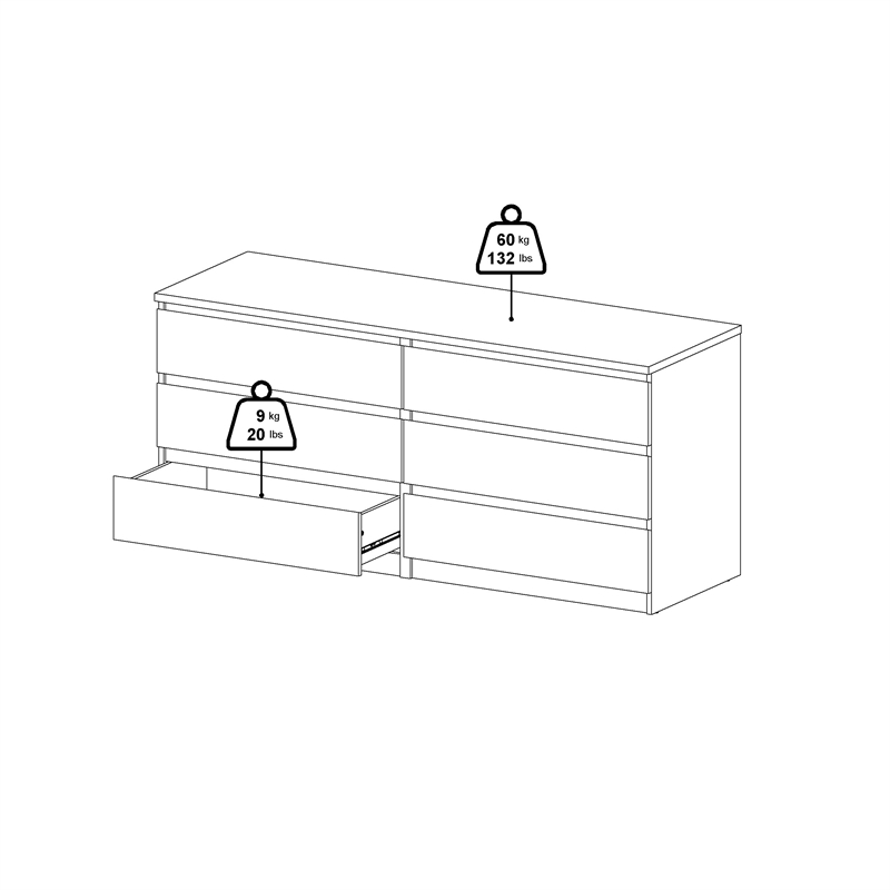 Home Square 3-Piece Set with Double Dresser and 2 Nightstands