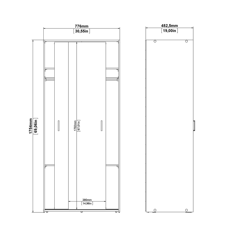 Home Square 3-Piece Set with Space Wardrobe & Dresser & Chest in White