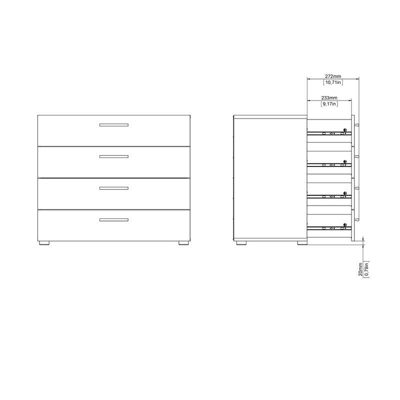 Home Square 2-Piece Set with Space Wardrobe and 4 Drawer Chest in White