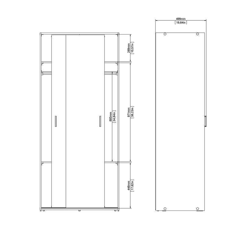 Home Square 2-Piece Set with Space Wardrobe and 4 Drawer Chest in White