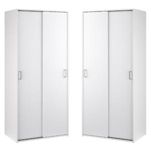 Home Square Space Wardrobe with 2 Sliding Doors in White - Set of 2