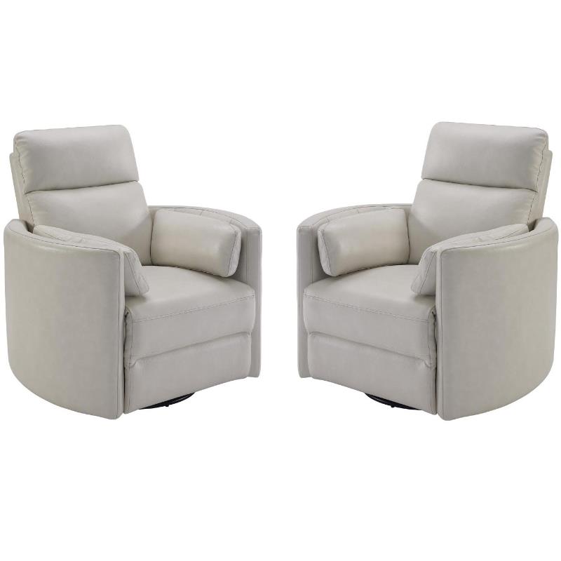 Home Square Leather Cordless Swivel Glider Recliner in Ivory - Set of 2