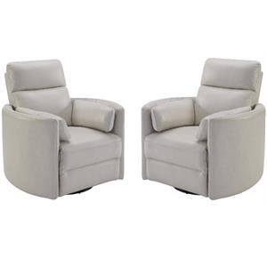 Home Square Leather Cordless Swivel Glider Recliner in Ivory - Set of 2