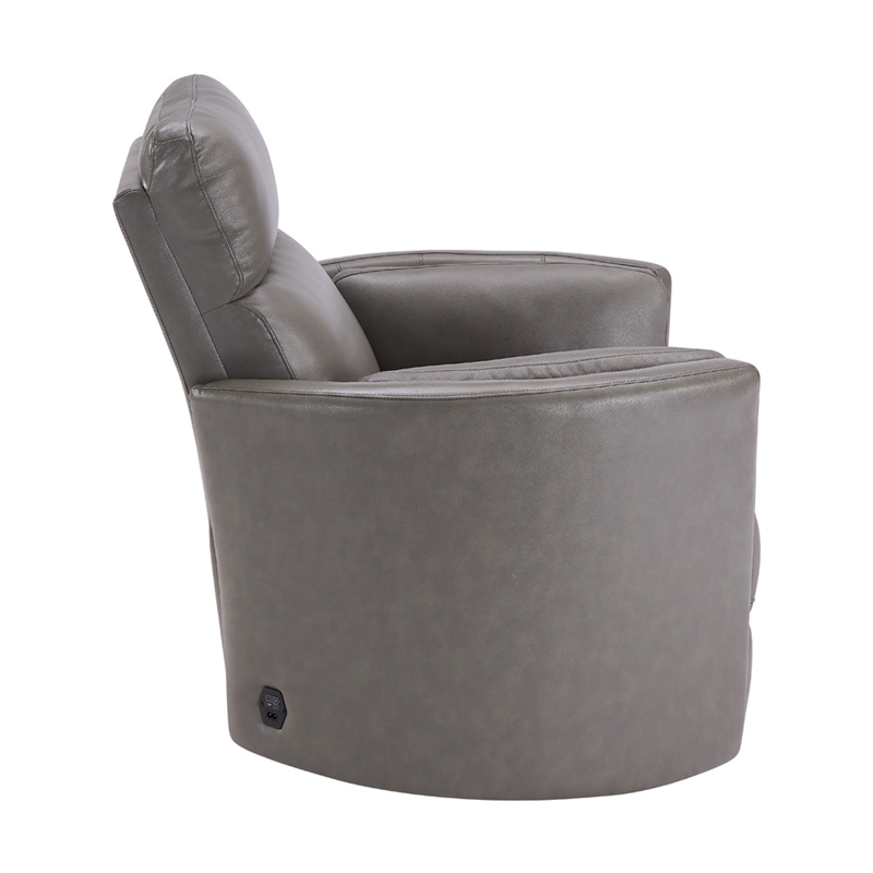 Home Square Leather Cordless Swivel Glider Recliner in Gray - Set of 2