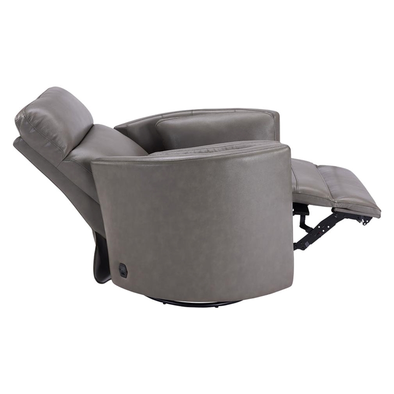 Home Square Leather Cordless Swivel Glider Recliner in Gray - Set of 2