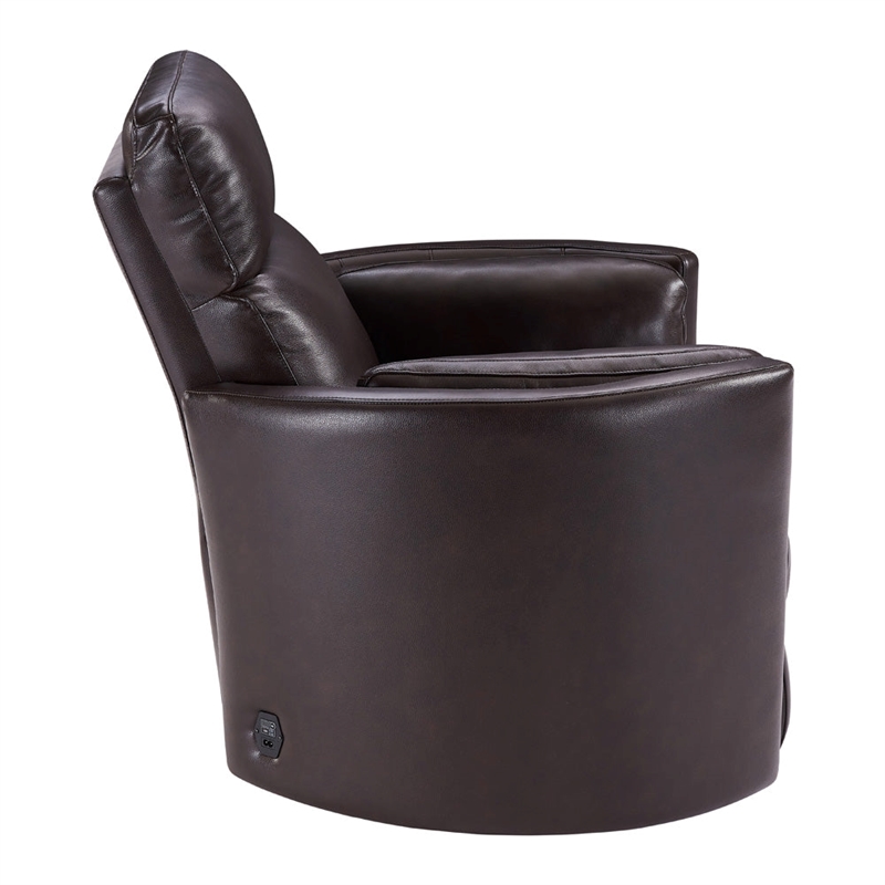 Home Square Leather Cordless Swivel Glider Recliner in Brown - Set of 2