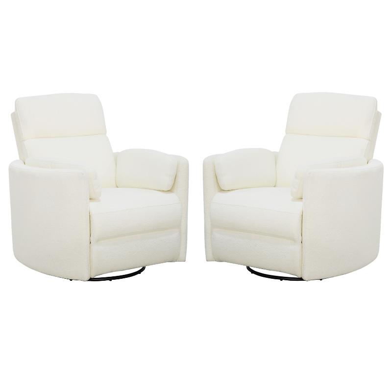 Home Square Fabric Swivel Glider Recliner in Revel Oyster & White - Set of 2
