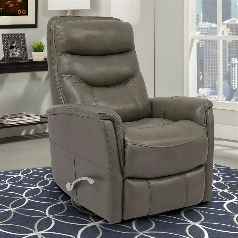 Home Square Leather Manual Swivel Glider Recliner in Ice Gray - Set of 2