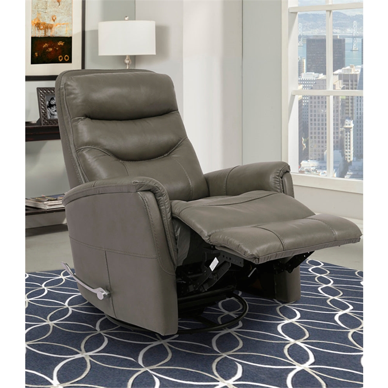 Home Square Leather Manual Swivel Glider Recliner in Ice Gray - Set of 2