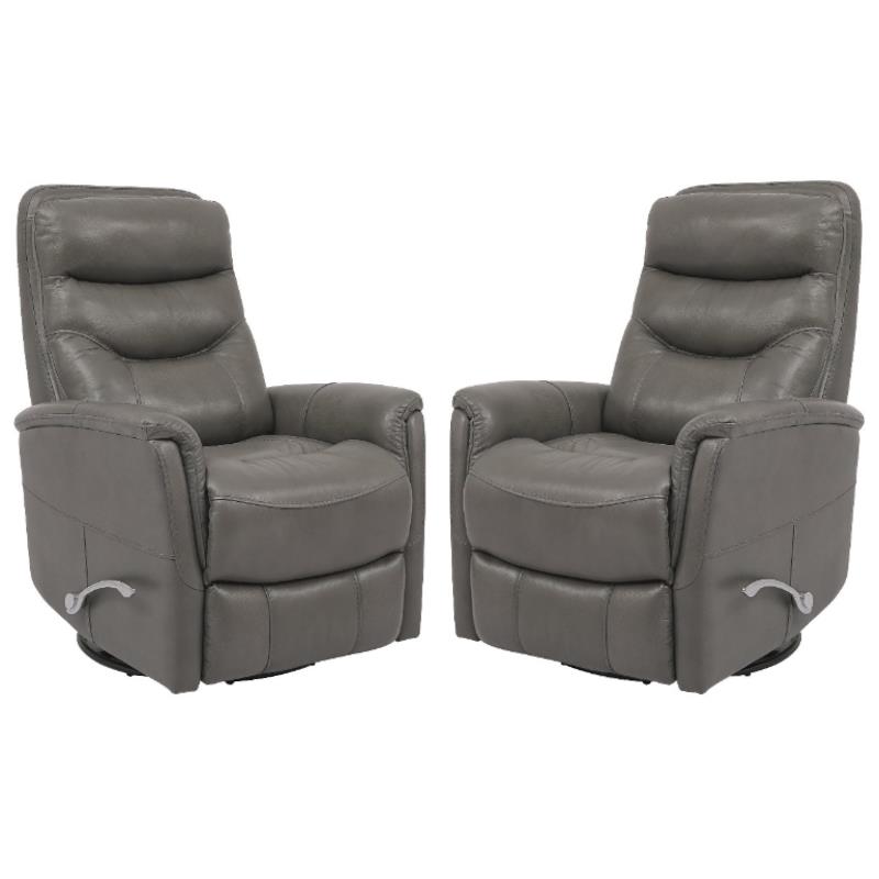 Home Square Leather Manual Swivel Glider Recliner in Ice Gray - Set of 2