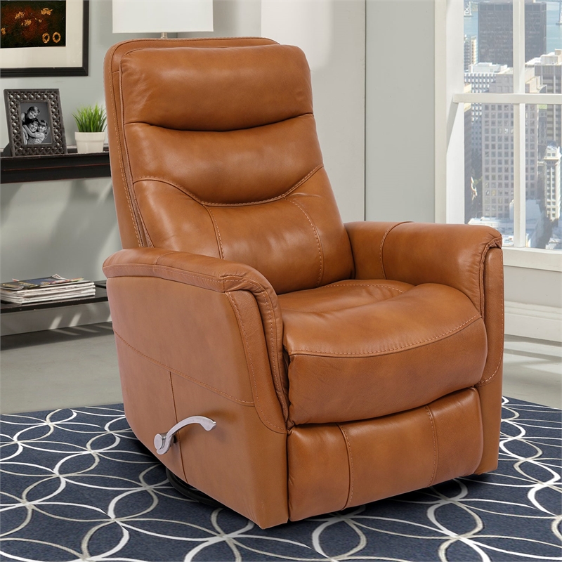 Home Square Leather Manual Swivel Glider Recliner in Brown - Set of 2