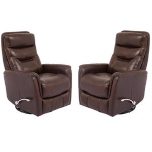Home Square Leather Manual Swivel Glider Recliner in Chocolate - Set of 2
