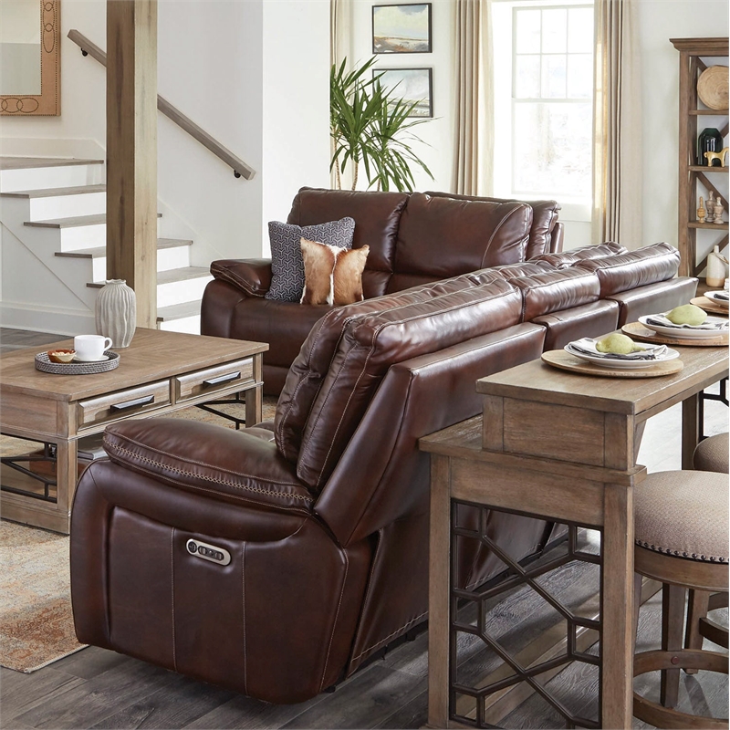 Home Square 3-Piece Set with Power Recliner & Loveseat & Sofa in Burnt Sienna