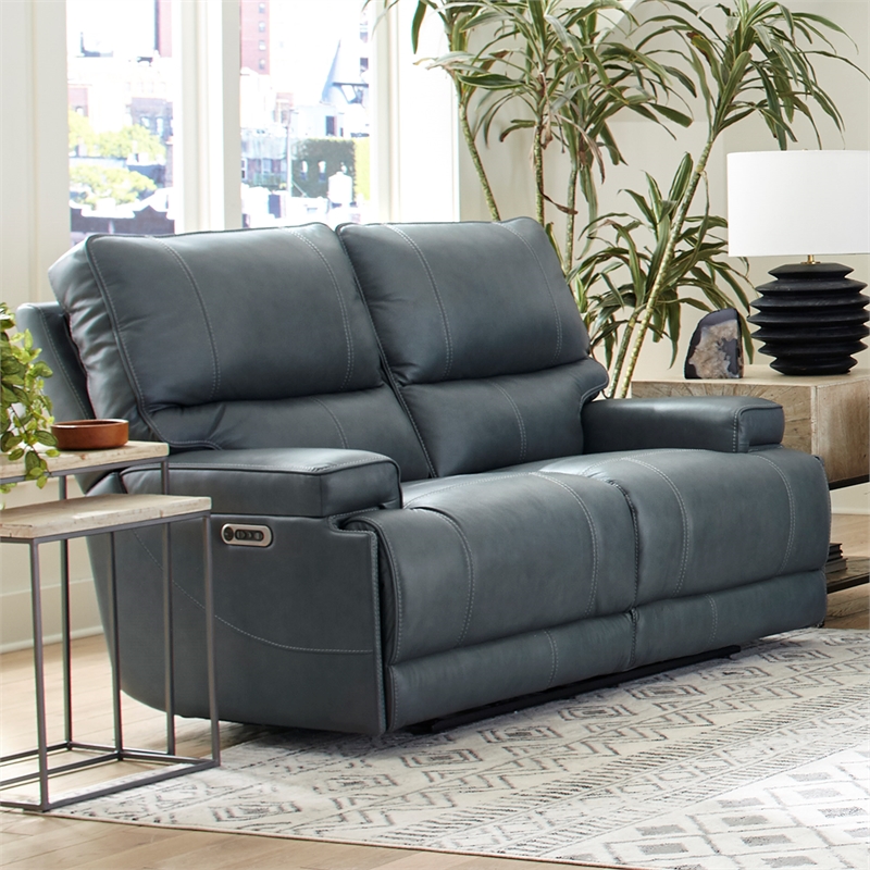 Home Square 3-Piece Set with Power Recliner & Loveseat & Sofa in Blue