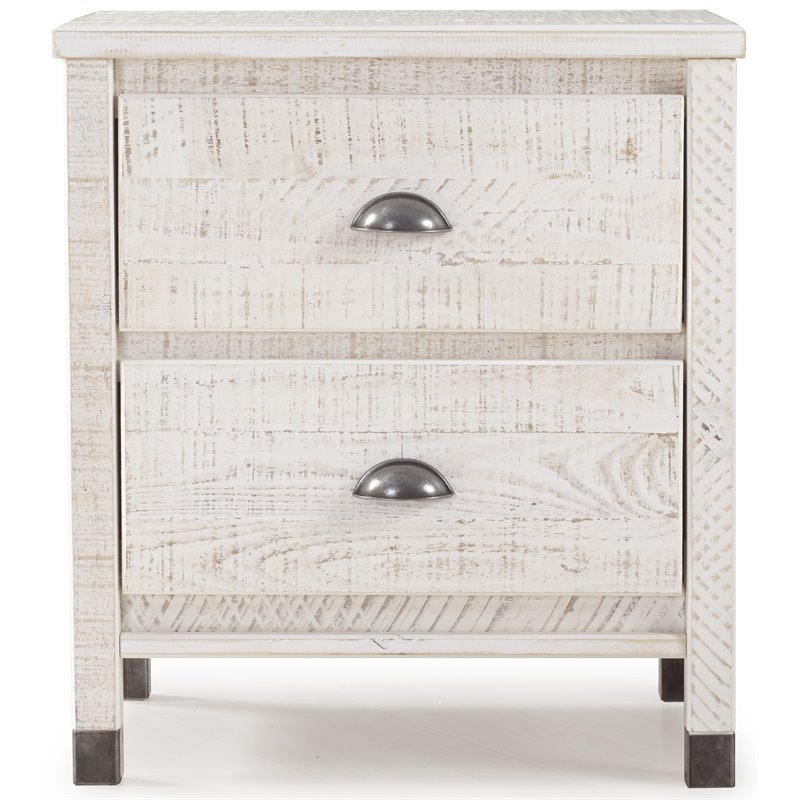 Home Square Solid Wood 2-Drawer Nightstand in Shabby White - Set of 2