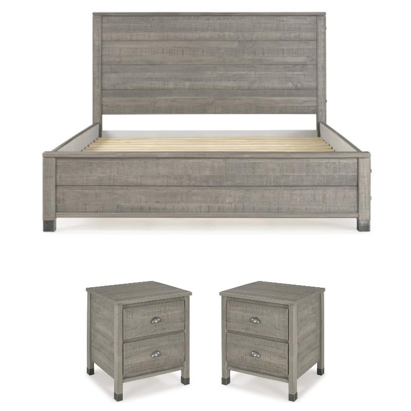 Home Square 3-Piece Set with Queen Bed & 2 Nightstands in Driftwood Gray