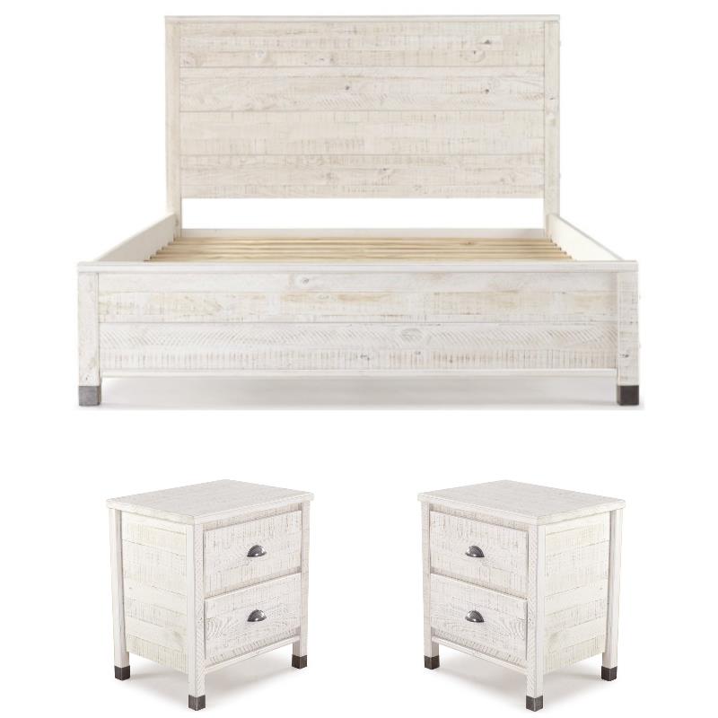 Home Square 3-Piece Set with Queen Platform Bed & 2 Nightstands in Shabby White